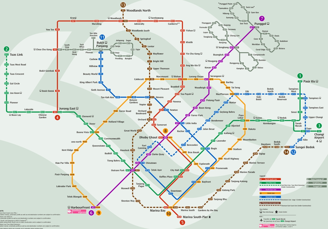 Схема метро Сингапура