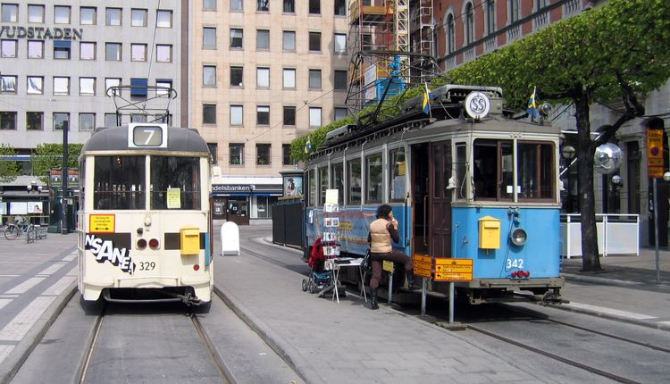 Ретро-трамваи на конечной в Стокгольме